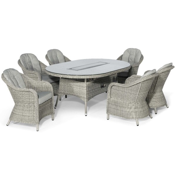 Maze Rattan Oxford 6 Seat Oval Fire Pit Dining Set with Heritage Chairs