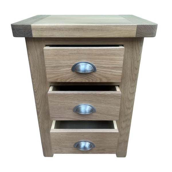 York Oak 3 Drawer Bedside